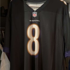 NFL Men's Black Football Jersey Ravens Lamar Jackson Performance Top XL